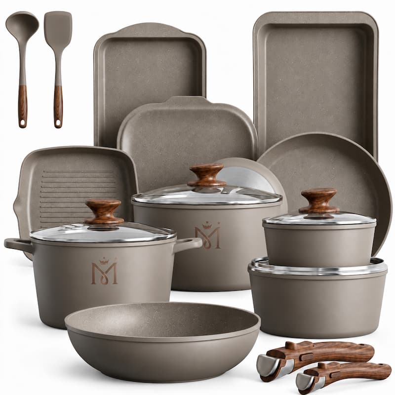 Maison Pure set pentole taupe effetto pietra con manici removibili